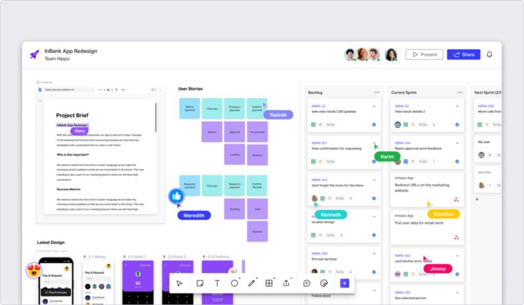 InVision whiteboard and productivity platform